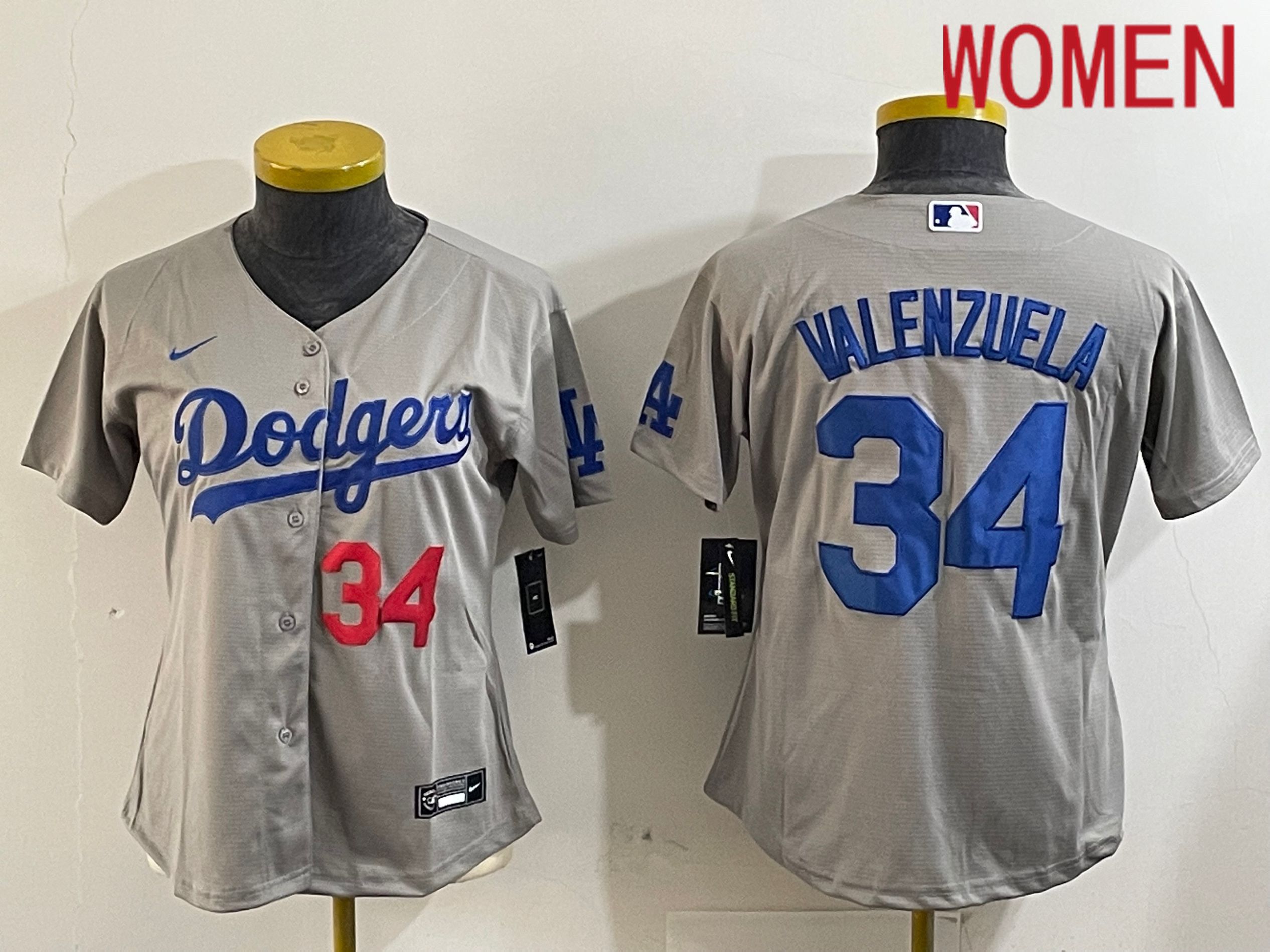 Women Los Angeles Dodgers 34 Valenzuela Grey Game 2024 Nike MLB Jersey style 12162